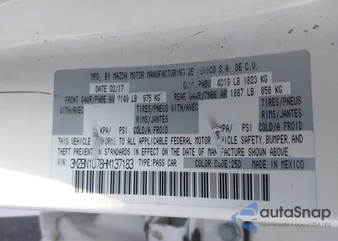 2017 Mazda Mazda3 Sport from USA, damaged, VIN 3MZBN1U78HM137183